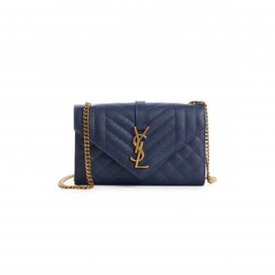 YSL MONOGRAM MATELASSÉ CALFSKIN SHOULDER BAG-BULE CHARRON 45511510 (21*13*6cm)